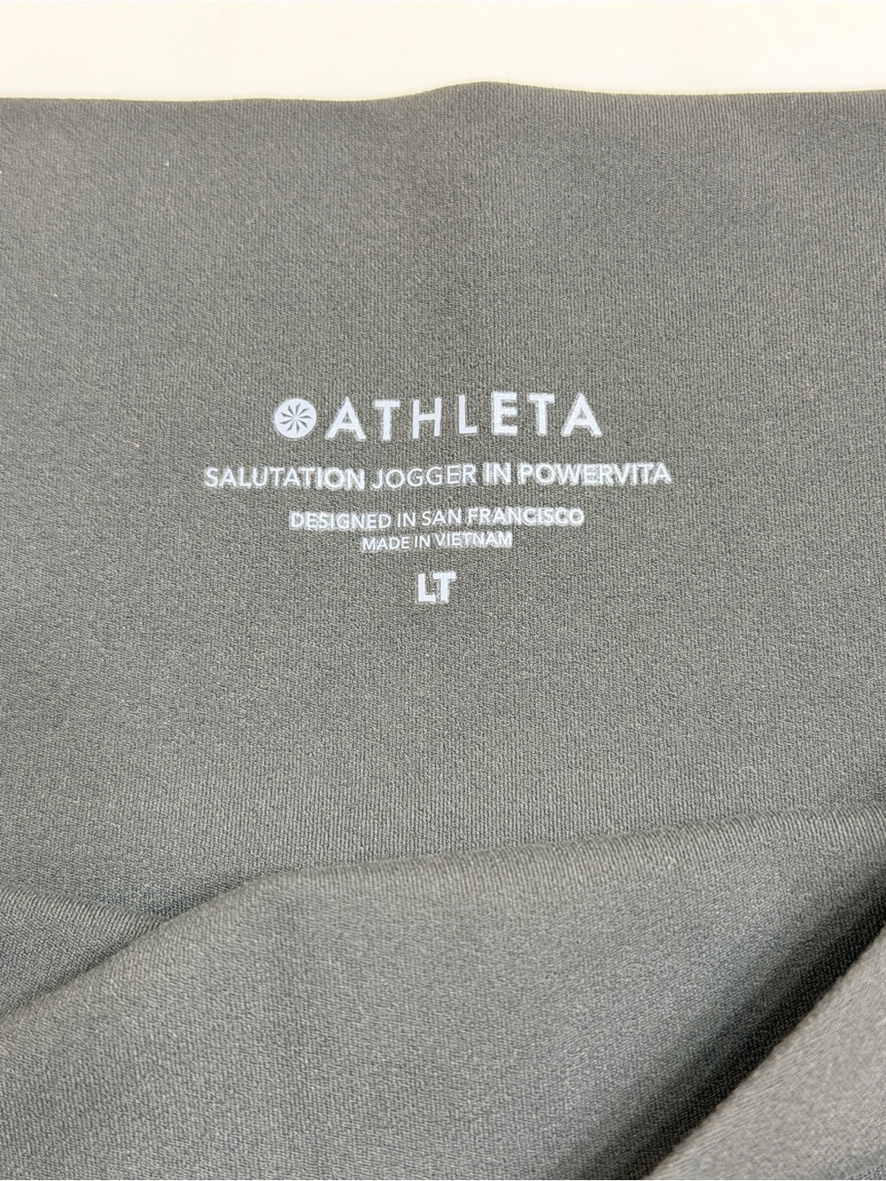 Women’s Large TALL Athleta Salutation Jogger in grayish green.